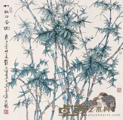 钱行健 2005年作 竹报平安图 镜心 68.5×68.5cm